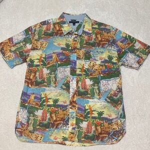 Tommy Hilfiger All Over Print Mediterranean Tropical Vacation Button Up Shirt